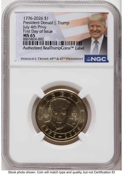 2026 Semiquincentennial President Donald J. Trump $1 (Privy Mark) FDI Trump Label 65 NGC