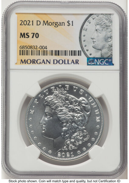 2021-D S$1 Morgan Dollar, MS Morgan Label 70 NGC
