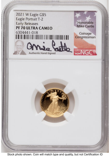 2021-W Type 2 Proof Gold Eagle 1.85 oz ER Mike Castle 70 NGC