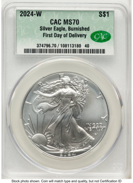 2024-W Burnished Silver Eagle 1 oz First Day Of Delivery 70 CACG