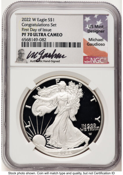 2022-W Proof Silver Eagle Congratulations Set 1 oz FDI Michael Gaudioso 70 NGC