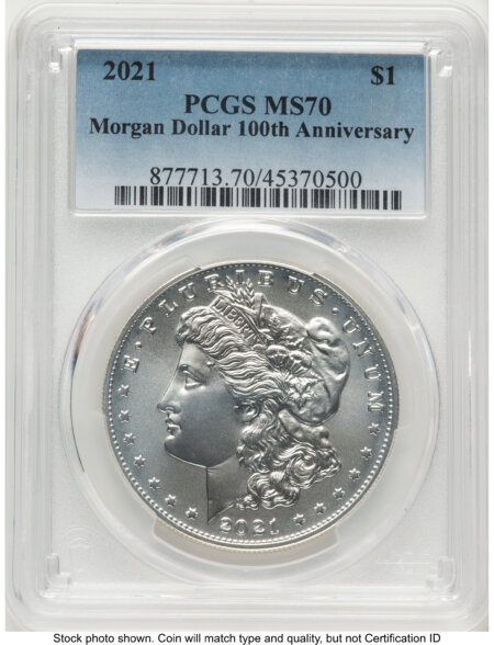 2021 S$1 Morgan Dollar, MS Blue Gradient 70 PCGS
