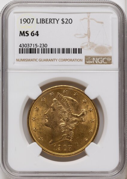 1907 $20 Liberty, MS 64 NGC