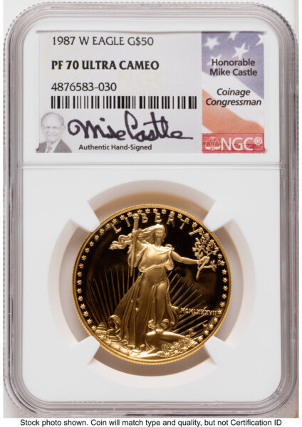1987-W Proof Gold Eagle 1 oz Mike Castle 70 NGC