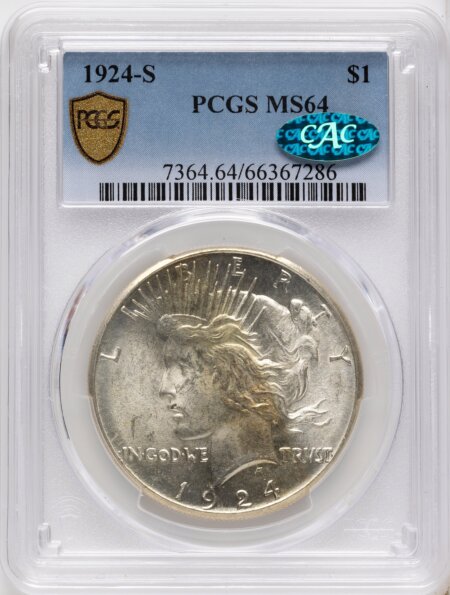 1924-S S$1 CAC PCGS Secure 64 PCGS