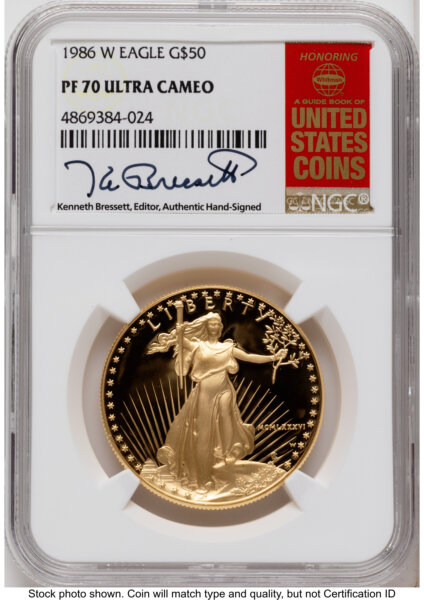 1986-W Proof Gold Eagle 1 oz Kenneth Bressett Red Book 70 NGC