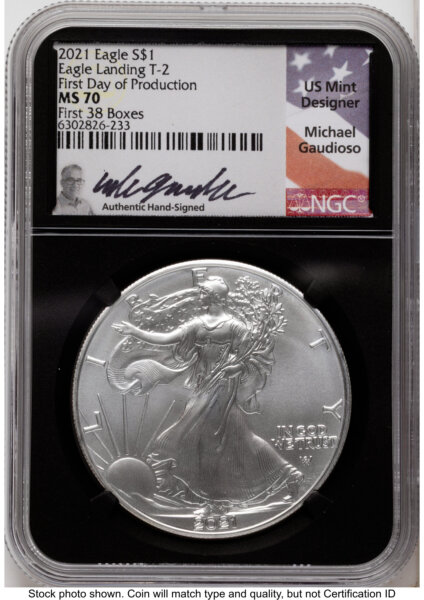 2021 Silver Eagle Type 2 Michael Gaudioso First Day of Production First 38 Boxes Black Core 70 NGC