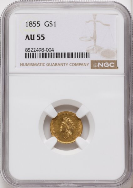 1855 G$1 Type Two, MS 55 NGC