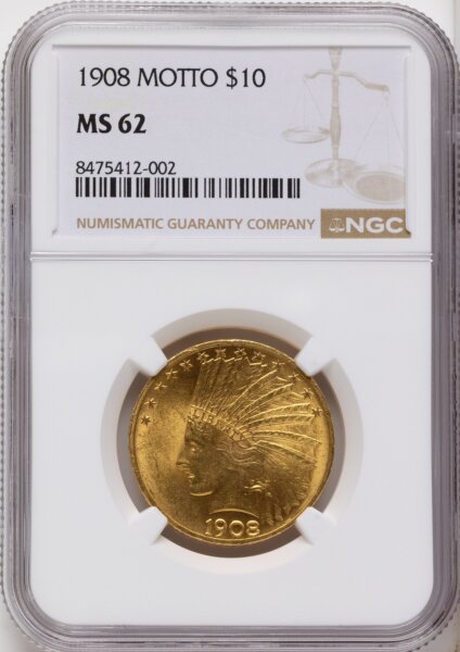 1908 $10 MOTTO 62 NGC