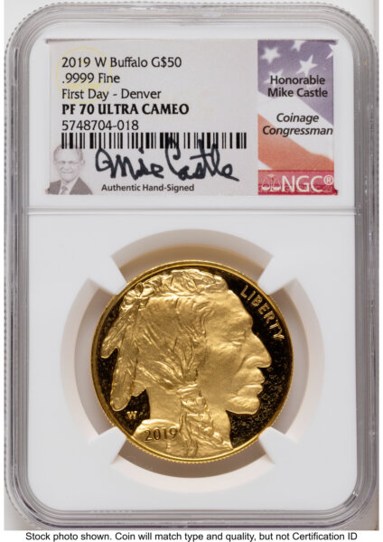 2019-W Proof Gold Buffalo 1 oz FDI Mike Castle Denver 70 NGC