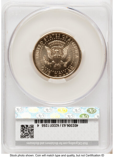 2026 Semiquincentennial President Donald J. Trump $1 (Privy Mark) America 250 Eagle with Banner Label 63 CACG