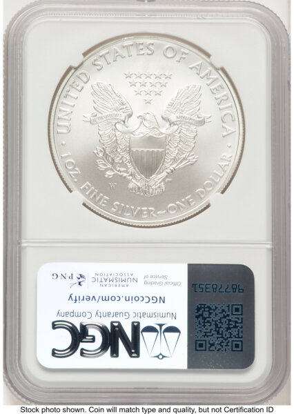 2008-W Burnished Silver Eagle 1 oz John Mercanti/Michael Gaudioso US Mint Engraver Series 70 NGC
