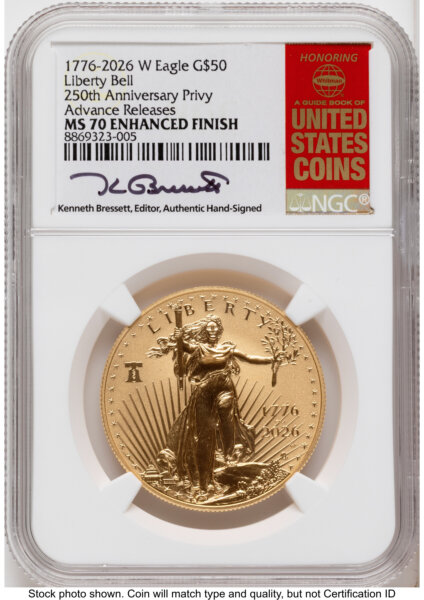 2026-W Enhanced Gold Eagle 1 oz AR Kenneth Bressett Red Book 70 NGC