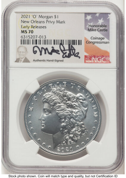 2021-O Privy S$1 Morgan Dollar, MS ER Mike Castle 70 NGC