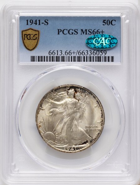1941-S 50C, MS CAC PCGS Secure PCGS Plus 66 PCGS