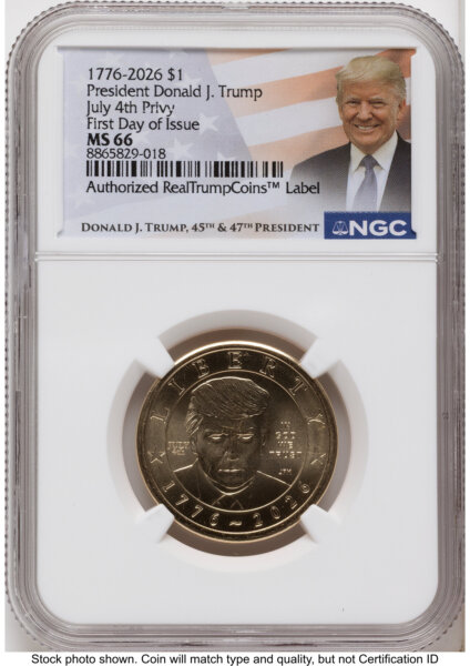 2026 Semiquincentennial President Donald J. Trump $1 (Privy Mark) FDI Trump Label 66 NGC