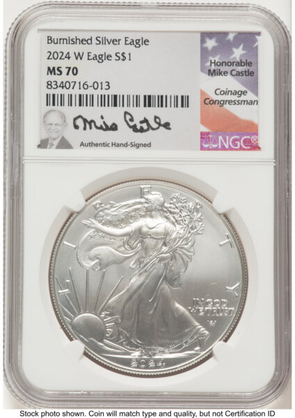 2024-W Burnished Silver Eagle 1 oz Mike Castle 70 NGC
