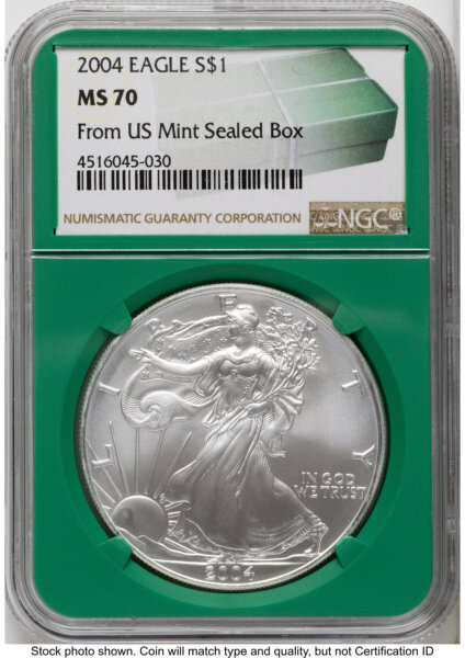 2004 Silver Eagle Monster Box From US Mint Sealed Box Green Core Label 70 NGC