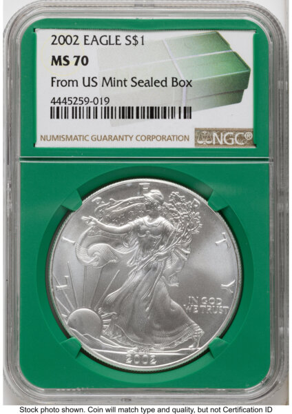2002 Silver Eagle Monster Box From US Mint Sealed Box Green Core Label 70 NGC