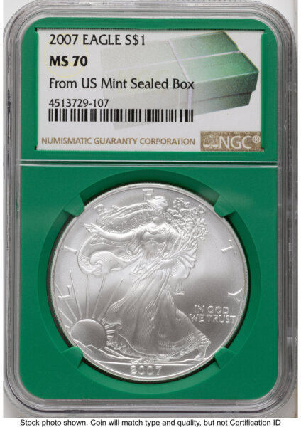 2007 Silver Eagle Monster Box From US Mint Sealed Box Green Core Label 70 NGC