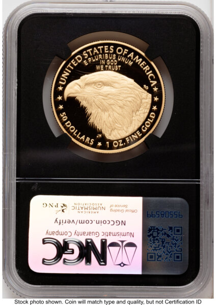 2025-W Proof Gold Eagle 1 oz FDI Jennie Norris Eagle Flag Blk Core 70 NGC