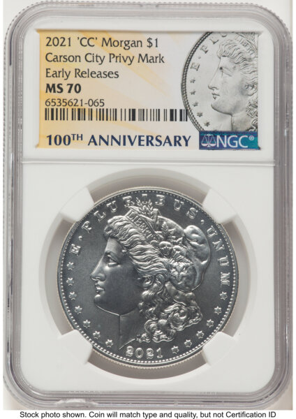2021-CC Privy S$1 Morgan Dollar, MS ER Morgan Label 70 NGC