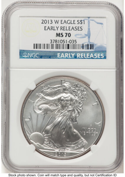 2013-W Burnished Silver Eagle 1 oz ER Blue 70 NGC