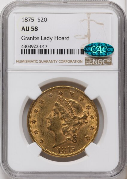 1875 $20 CAC 58 NGC