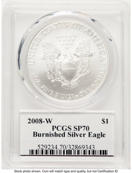 2008-W Burnished Silver Eagle 1 oz John Mercanti 70 PCGS