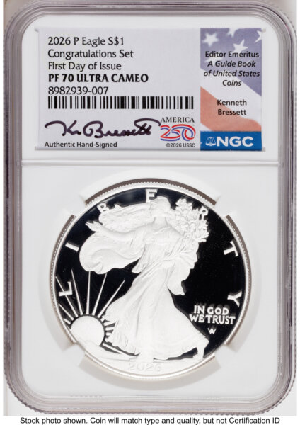 2026-P Proof Silver Eagle Congratulations Set 1 oz FDI Kenneth Bressett America 250  70 NGC