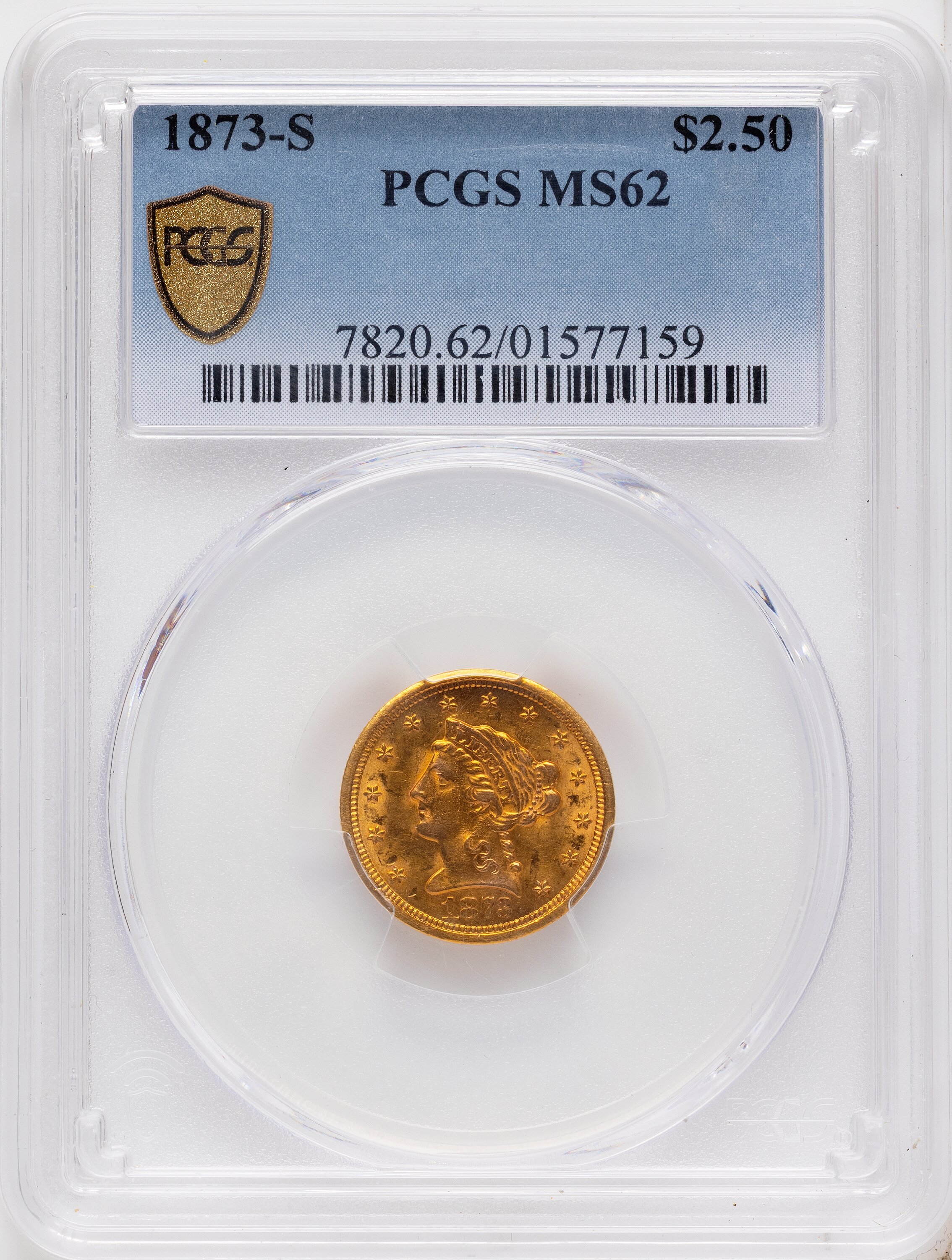 1873-S $2 1/2 PCGS Secure 62 PCGS