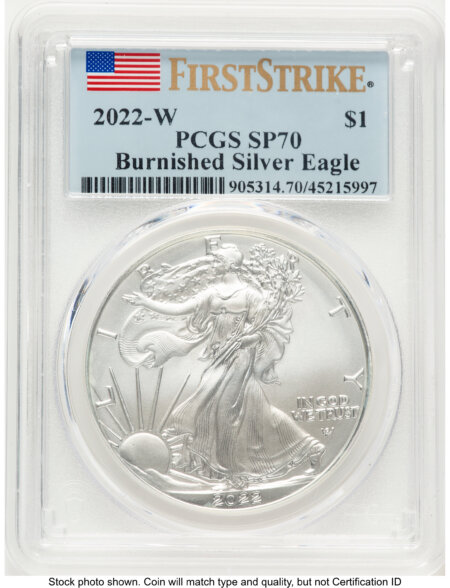 2022-W Burnished Silver Eagle 1 oz FS Flag 70 PCGS