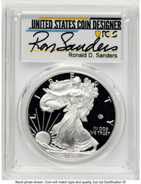 2020-W Proof Silver Eagle V75 Privy 1 oz FDI Ronald Sanders 70 PCGS