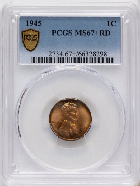 1945 1C, RD PCGS Secure PCGS Plus 67 PCGS