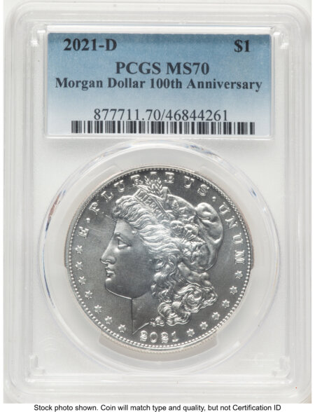 2021-D S$1 Morgan Dollar, MS Blue Gradient 70 PCGS