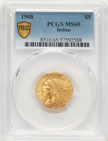 1908 $5 Indian, MS PCGS Secure 65 PCGS