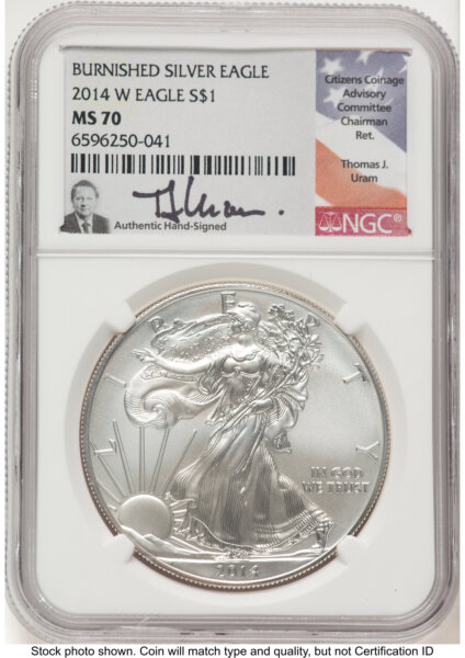 2014-W Burnished Silver Eagle 1 oz Thomas Uram 70 NGC