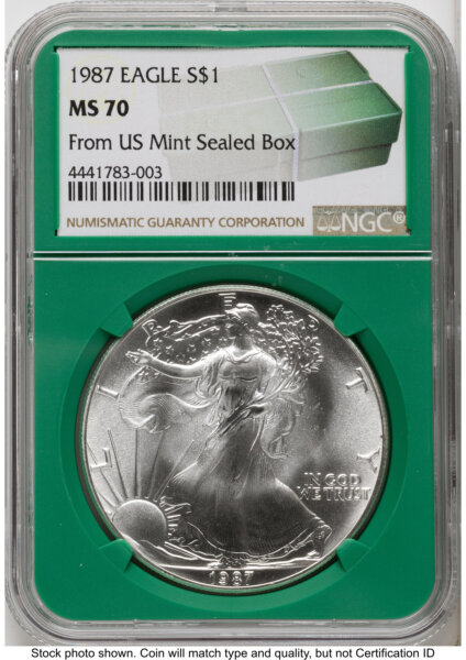 1987 Silver Eagle Monster Box From US Mint Sealed Box Green Core Label 70 NGC