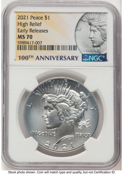 2021 S$1 Peace Dollar, MS ER Peace Label 70 NGC