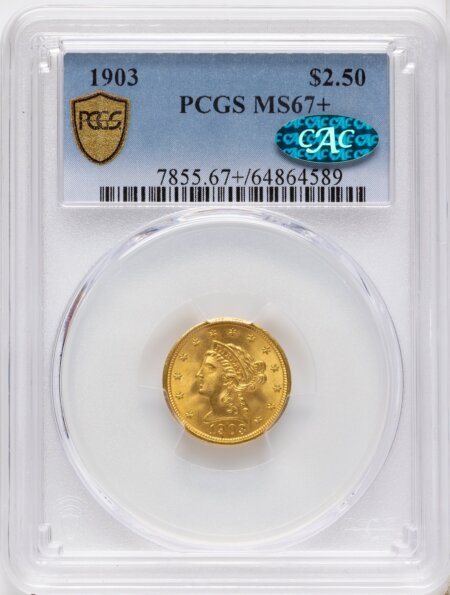 1903 $2 1/2 CAC PCGS Secure PCGS Plus 67 PCGS