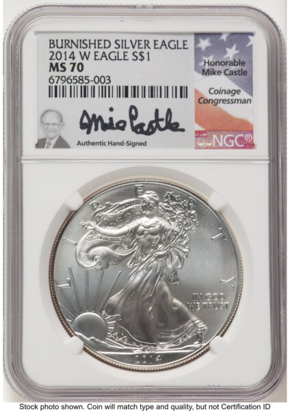 2014-W Burnished Silver Eagle 1 oz Mike Castle 70 NGC