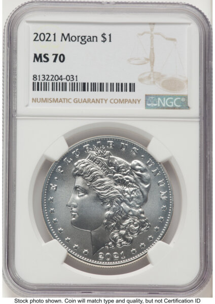 2021 S$1 Morgan Dollar, MS Brown Label 70 NGC