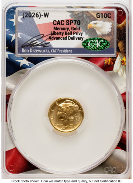 2026-W Best of the Mint 1916 Mercury Dime Gold 1/10 oz Advanced Delivery Ron Drzewucki Flag Core 70 CACG