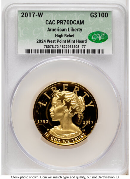 2017-W G$100 American Liberty High Relief, DC 2024 West Point Mint Hoard Non Designation 70 CACG