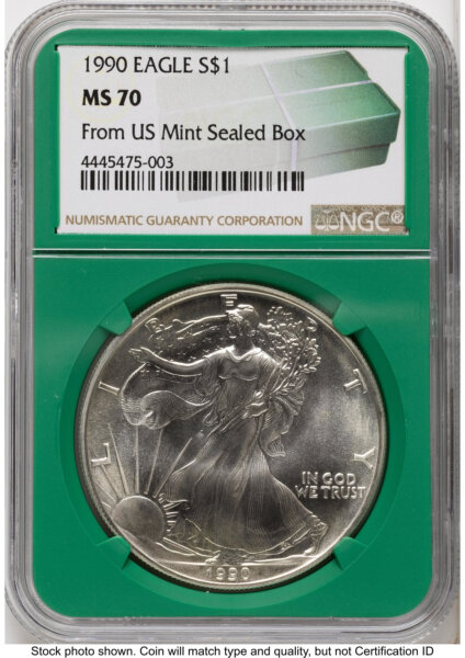 1990 Silver Eagle Monster Box From US Mint Sealed Box Green Core Label 70 NGC