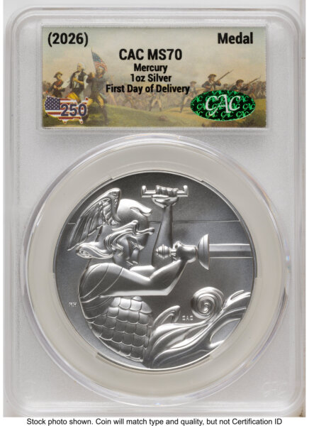 2026 Best of the Mint 1916 Mercury Silver Medal 1 oz First Day of Delivery America 250 70 CACG