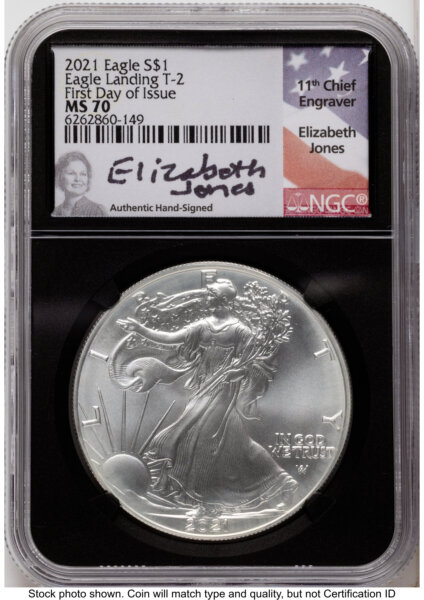 2021 Silver Eagle Type 2 FDI Elizabeth Jones Blk Core 70 NGC