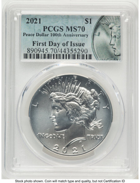 2021 S$1 Peace Dollar, MS FDI Peace Label 70 PCGS