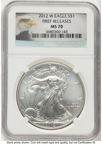 2012-W Burnished Silver Eagle 1 oz FR Eagle Label 70 NGC
