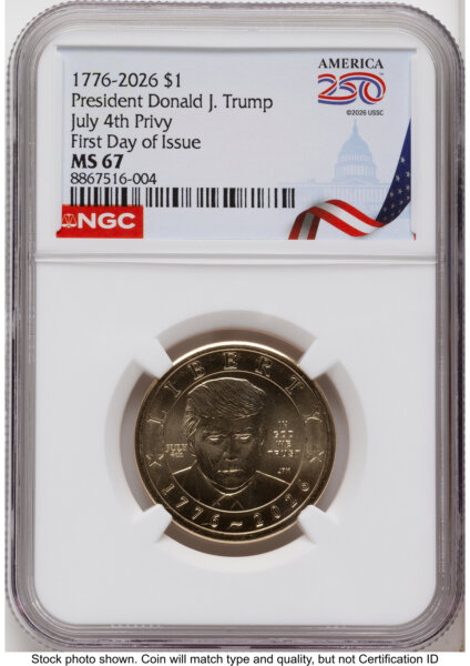 2026 Semiquincentennial President Donald J. Trump $1 (Privy Mark) FDI America 250 Congress Building Label 67 NGC
